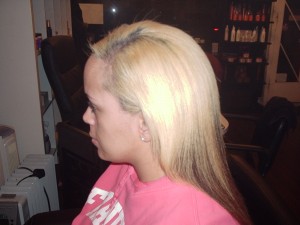 Brazilian Blowout On Dyed Mixed Race Hair (After Side View)