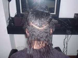 Saffron's shoulder length hair ready for the chop